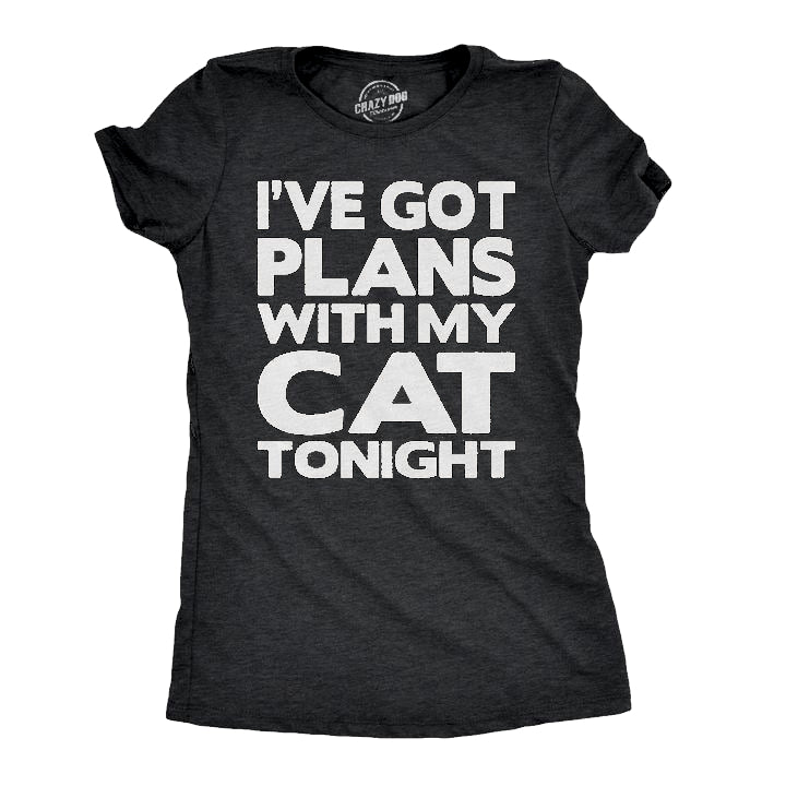 Funny Heather Black - Plans with Cat Tell Your Dog I Said Hi Womens T Shirt Nerdy Dog Introvert Tee