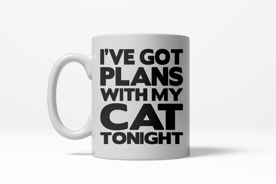 Funny White I've Got Plans With My Cat Tonight Coffee Mug Nerdy cat Tee