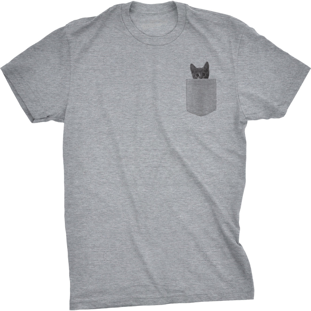 Funny Light Heather Grey Pocket Cat Mens T Shirt Nerdy Animal Cat Tee