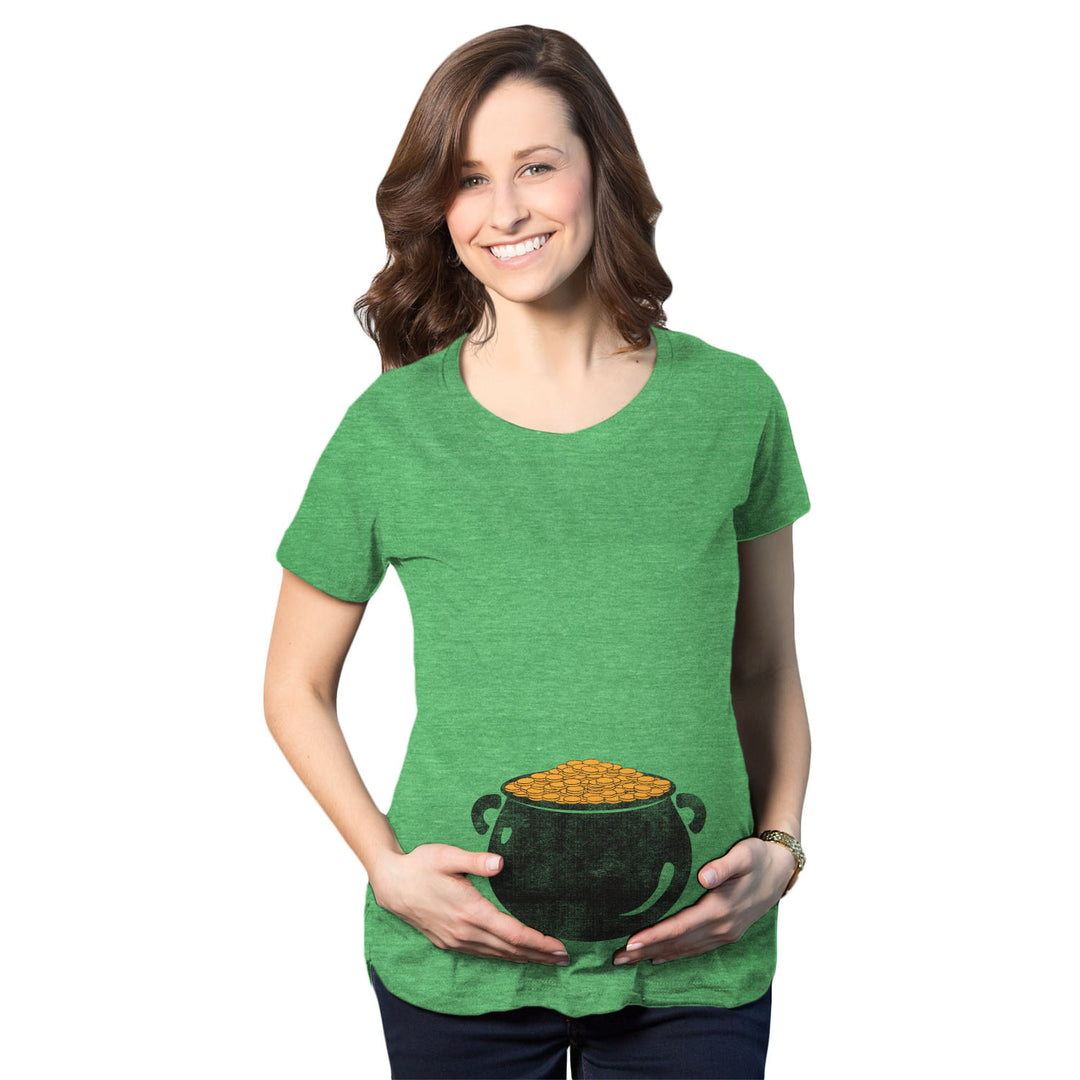 Funny Green Pot of Gold Maternity T Shirt Nerdy Saint Patrick's Day Tee