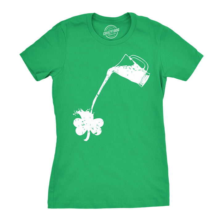 Funny Heather Green - Pouring Shamrock Womens T Shirt Nerdy Saint Patrick's Day Drinking Tee