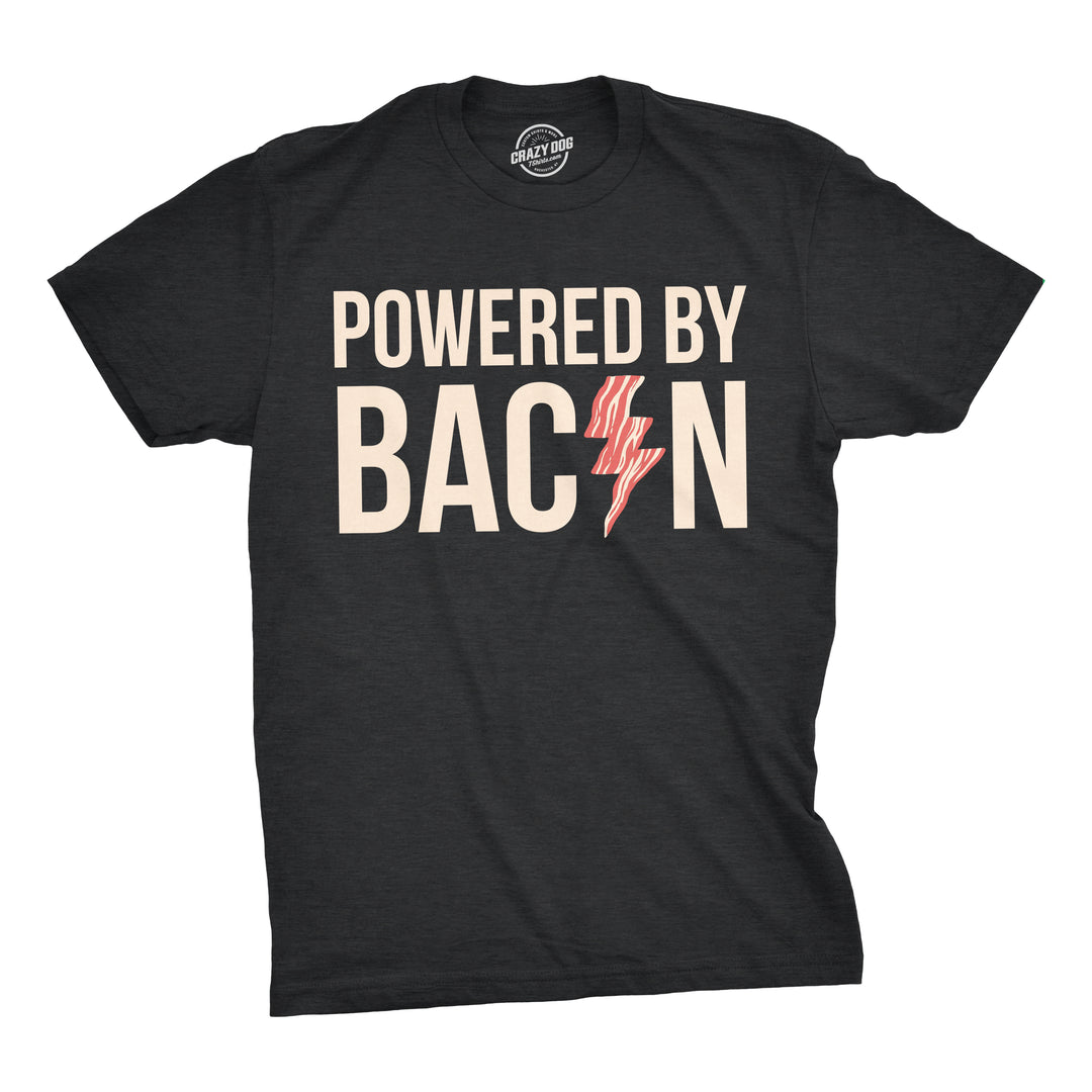 Funny Black Powered By Bacon Mens T Shirt Nerdy Food Tee