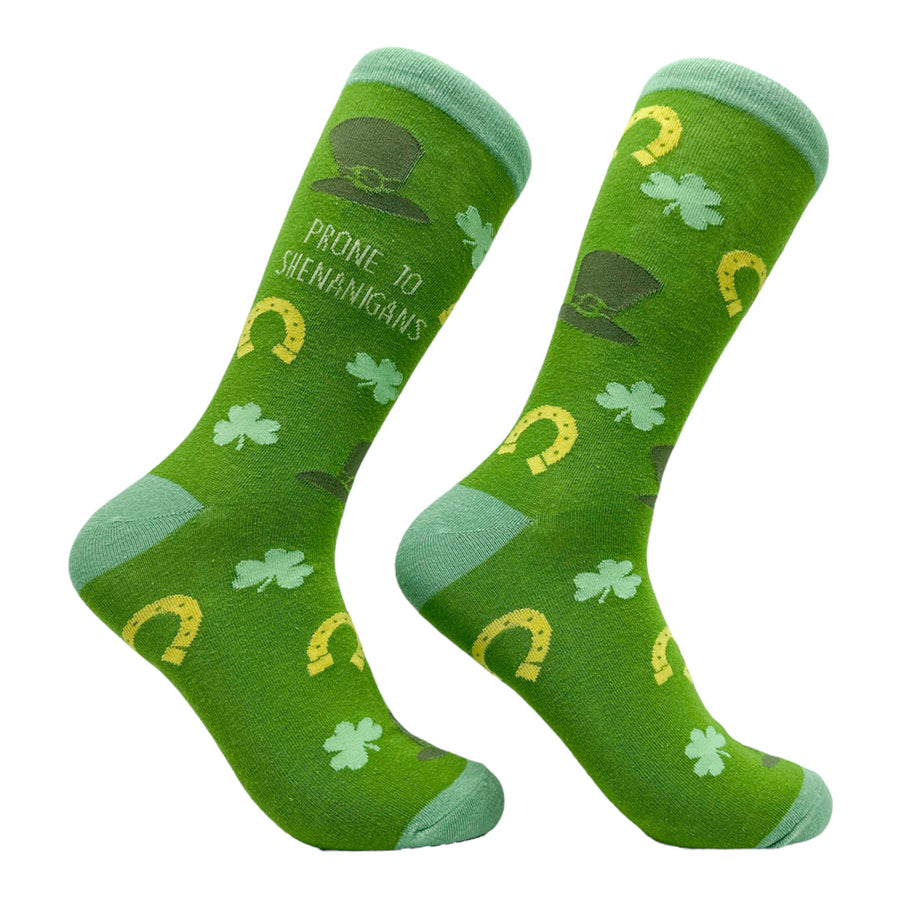 Funny Multi - SHENANIGANS Women's Prone To Shenanigans Sock Nerdy Saint Patrick's Day Sarcastic Tee