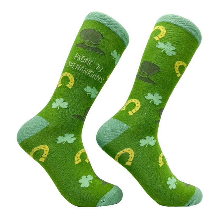 Funny Prone 2 Shenanigans Men's Prone To Shenanigans Sock Nerdy Saint Patrick's Day Sarcastic Tee