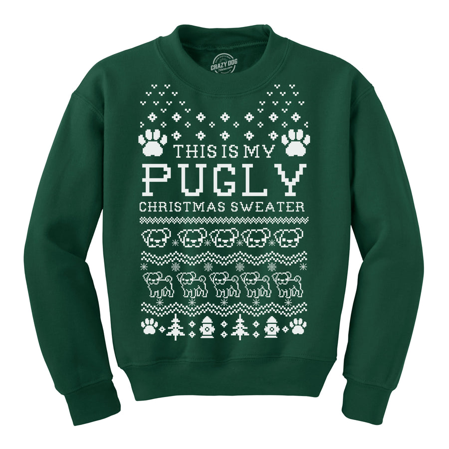 Funny Forest Green Pugly Christmas Sweater Sweatshirt Nerdy Christmas Dog Ugly Sweater Tee