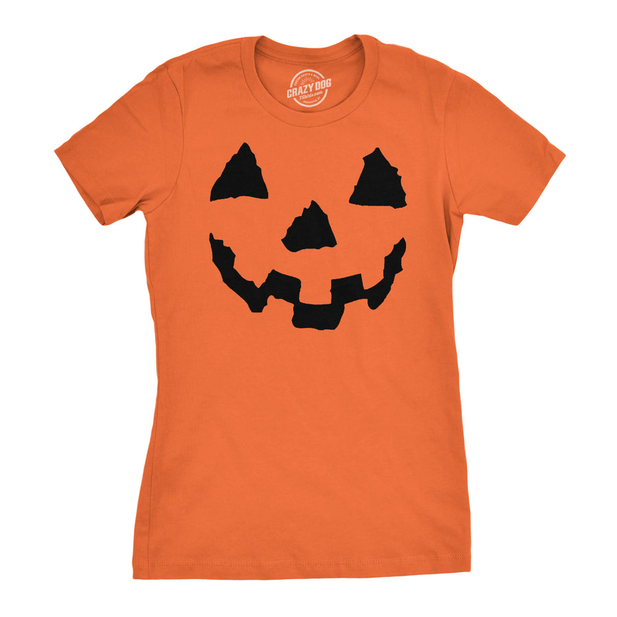 Funny Orange - Block Teeth Pumpkin Face Womens T Shirt Nerdy Halloween Tee