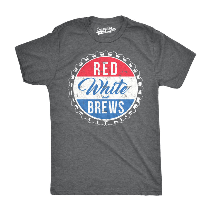 Funny Dark Heather Grey Red White and Brews Mens T Shirt Nerdy Fourth of July Beer Drinking Retro Tee