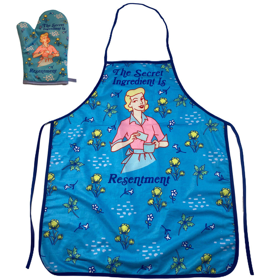 Funny Blue The Secret Ingredient Is Resentment Oven Mitt + Apron Nerdy Sarcastic Tee