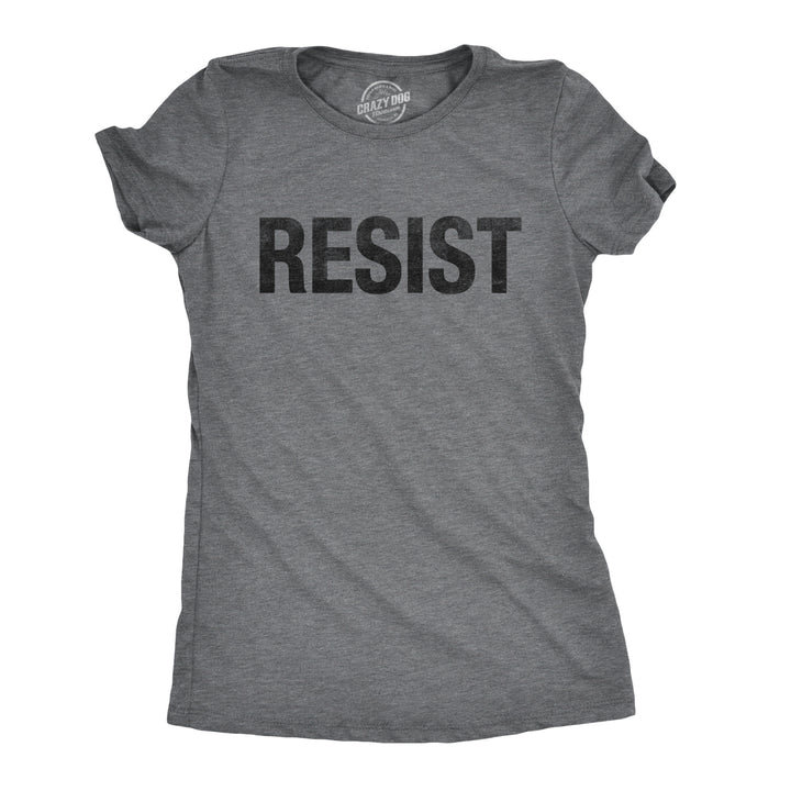 Funny Dark Heather Grey RESIST Womens T Shirt Nerdy Political Tee