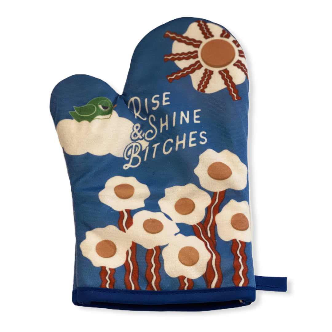 Funny Blue Rise And Shine Bitches Oven Mitt Nerdy Food Tee