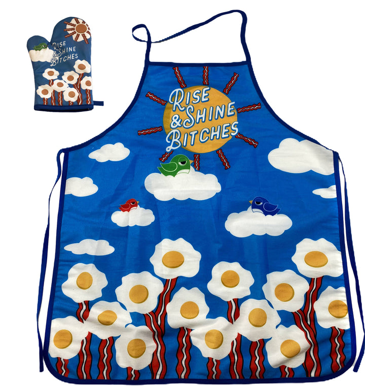 Funny Blue Rise And Shine Bitches Oven Mitt + Apron Nerdy Food Tee