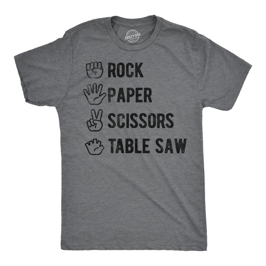 Funny Dark Heather Grey - Rock Paper Scissors Table Saw Rock Paper Scissors Table Saw Mens T Shirt Nerdy sarcastic Tee