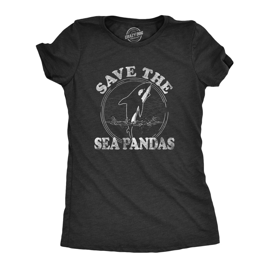 Funny Heather Black Save The Sea Pandas Womens T Shirt Nerdy Animal earth Tee