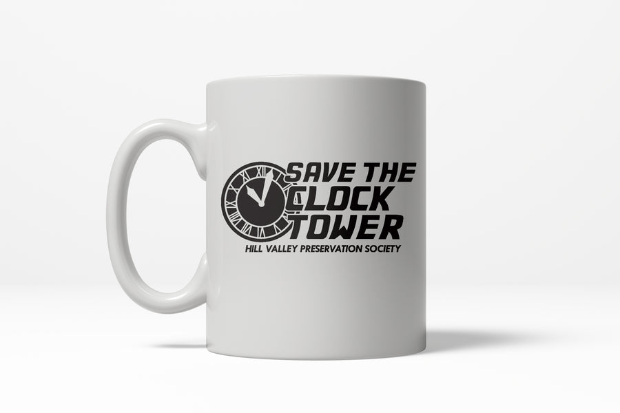 Funny White Save The Clocktower Coffee Mug Nerdy TV & Movies Tee