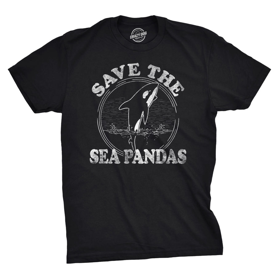 Funny Black Save The Sea Pandas Mens T Shirt Nerdy Animal earth Tee