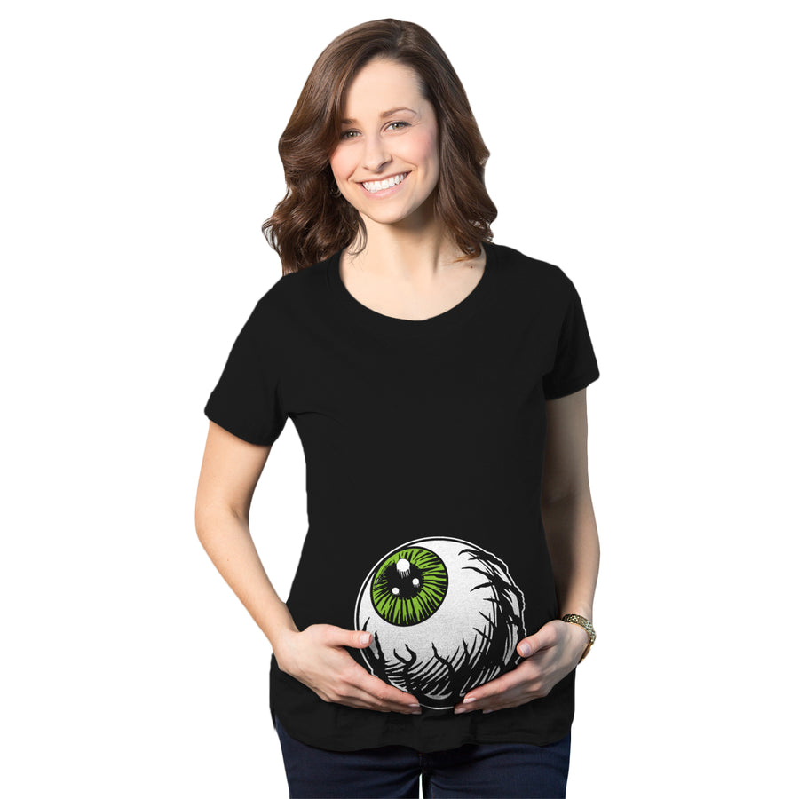 Funny Heather Black - Eyeball Eyeball Maternity T Shirt Nerdy Halloween Tee