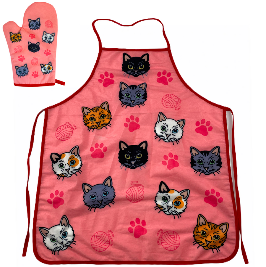 Funny Pink Cat Yarn Oven Mitt + Apron Nerdy Cat Food Tee