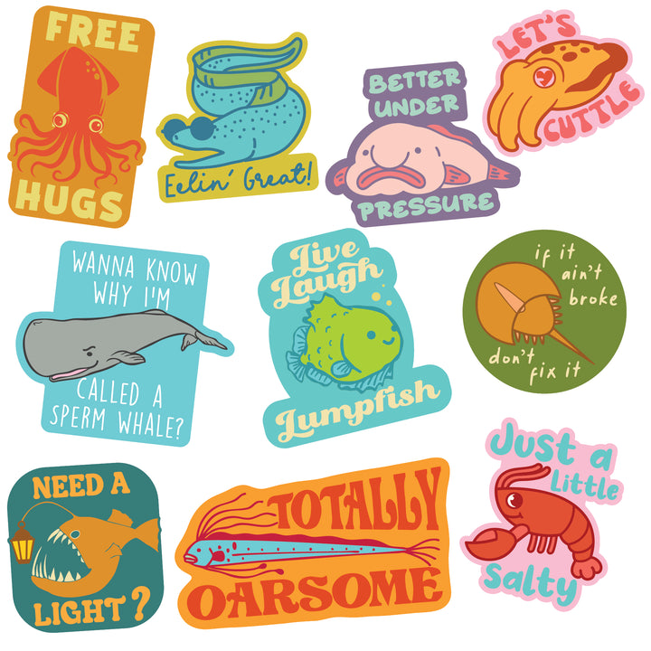 Funny Multi Sea Creature Stickers Nerdy animal sarcastic Tee