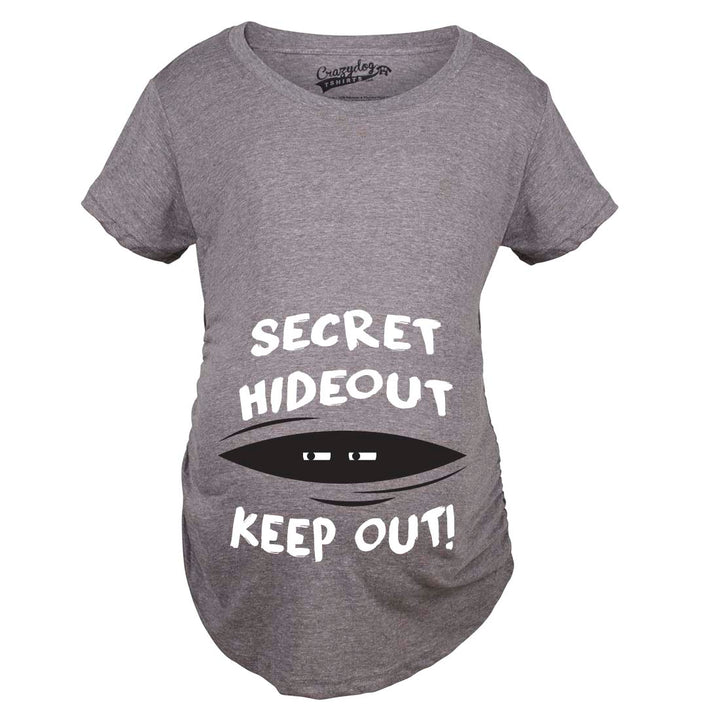 Funny Dark Heather Grey Secret Hideout Maternity T Shirt Nerdy Peeking Tee