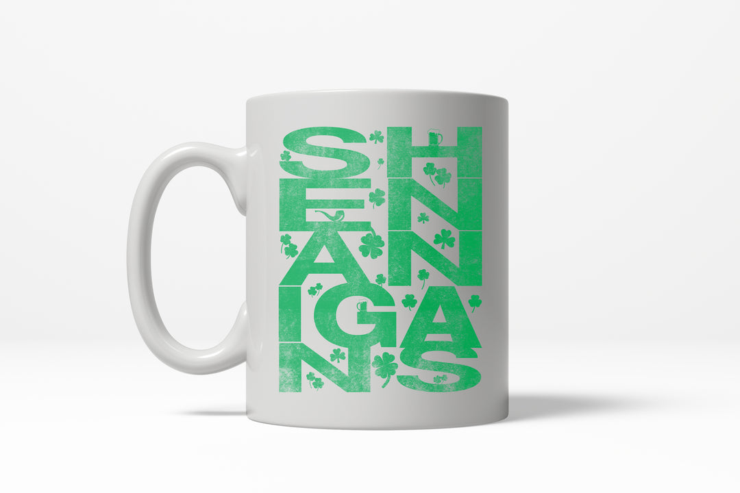 Funny White Shenanigans Coffee Mug Nerdy Saint Patrick's Day Tee