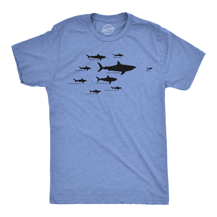 Funny Light Heather Blue - Shark Hierarchy Shark Hierarchy Mens T Shirt Nerdy Shark Week Science Tee