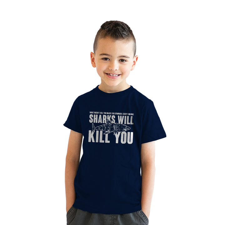 Funny Navy Sharks Will Kill You Youth T Shirt Nerdy Shark Week Sarcastic Tee