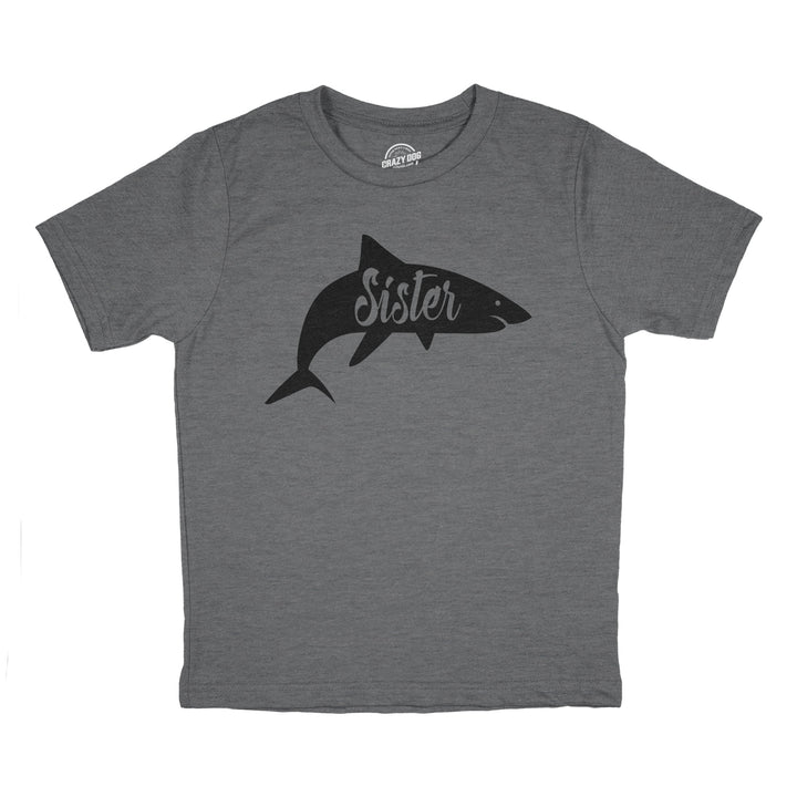 Funny Dark Heather Grey Sister Shark Youth T Shirt Nerdy Shark Week Sister Tee