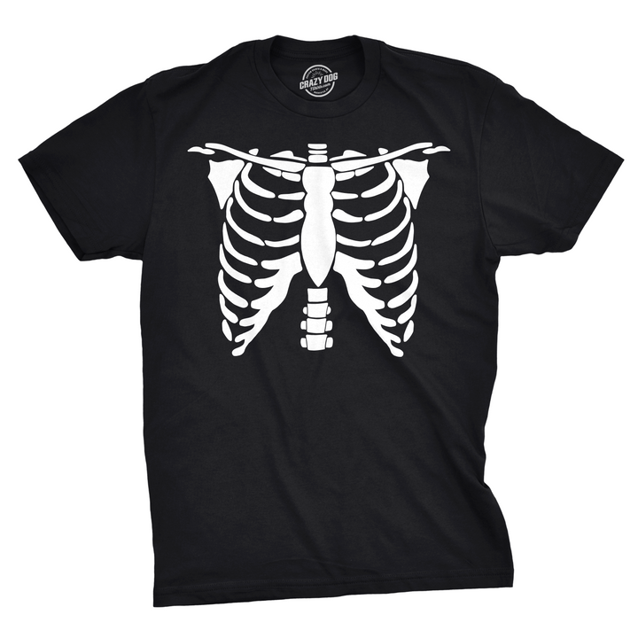 Funny Black White Skeleton Rib Cage Mens T Shirt Nerdy Halloween Tee