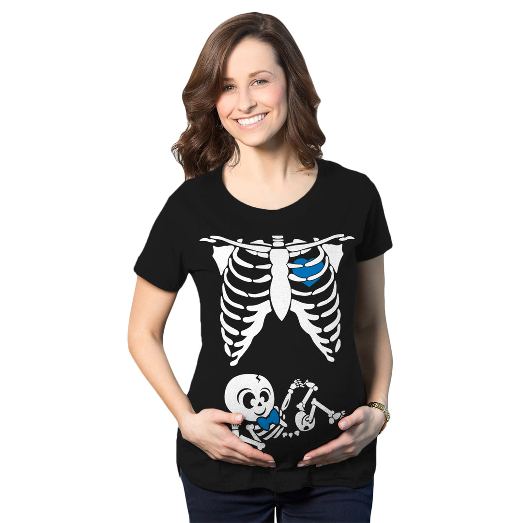 Funny Skeleton Baby Boy Maternity T Shirt Nerdy Halloween Tee