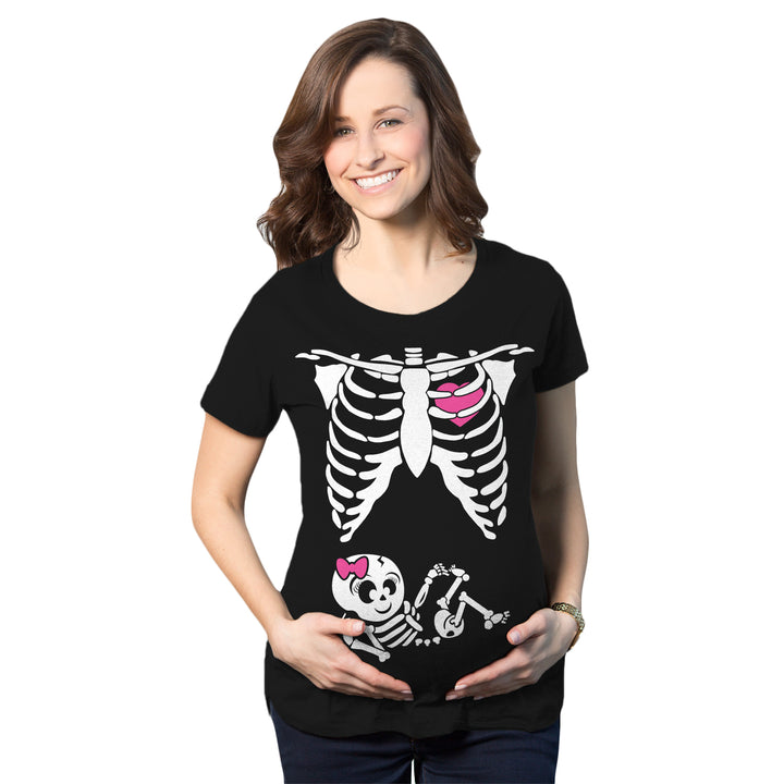 Funny Heather Black - Baby Girl Skeleton Baby Girl Maternity T Shirt Nerdy Halloween Tee