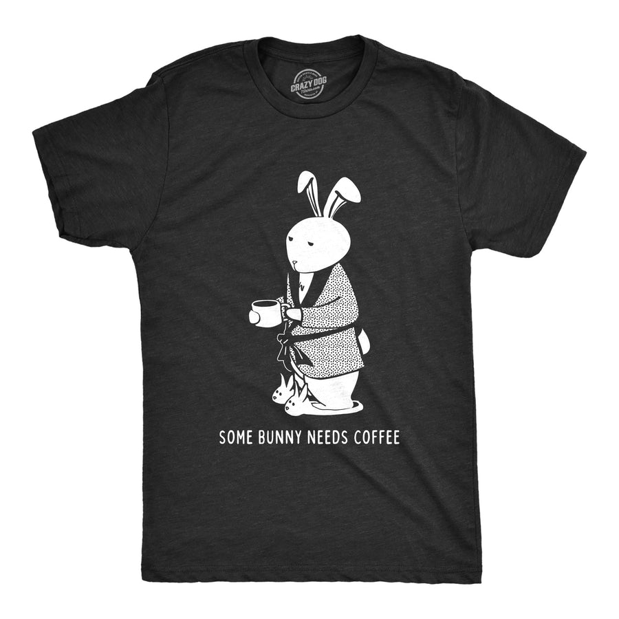 Funny Heather Black Some Bunny Needs Coffee Mens T Shirt Nerdy Easter Coffee Tee