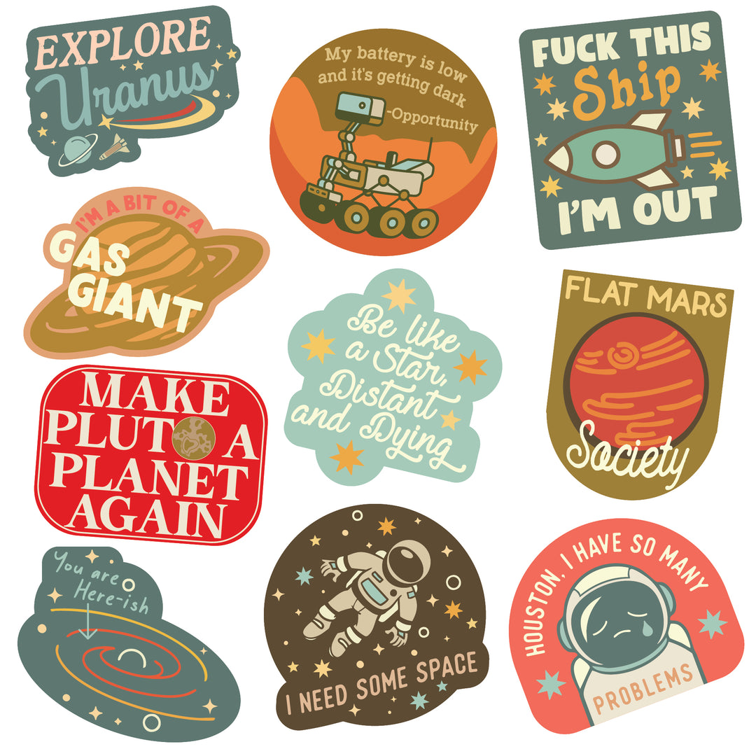 Funny Multi Space Stickers Nerdy space sarcastic Tee