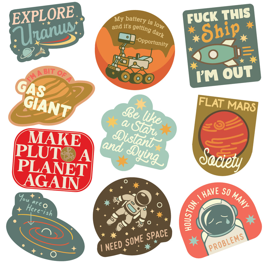 Funny Multi Space Stickers Nerdy space sarcastic Tee