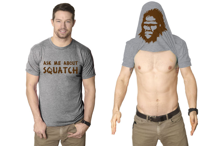 Funny Light Heather Grey Ask Me About My Bigfoot Flip Mens T Shirt Nerdy Flip Tee