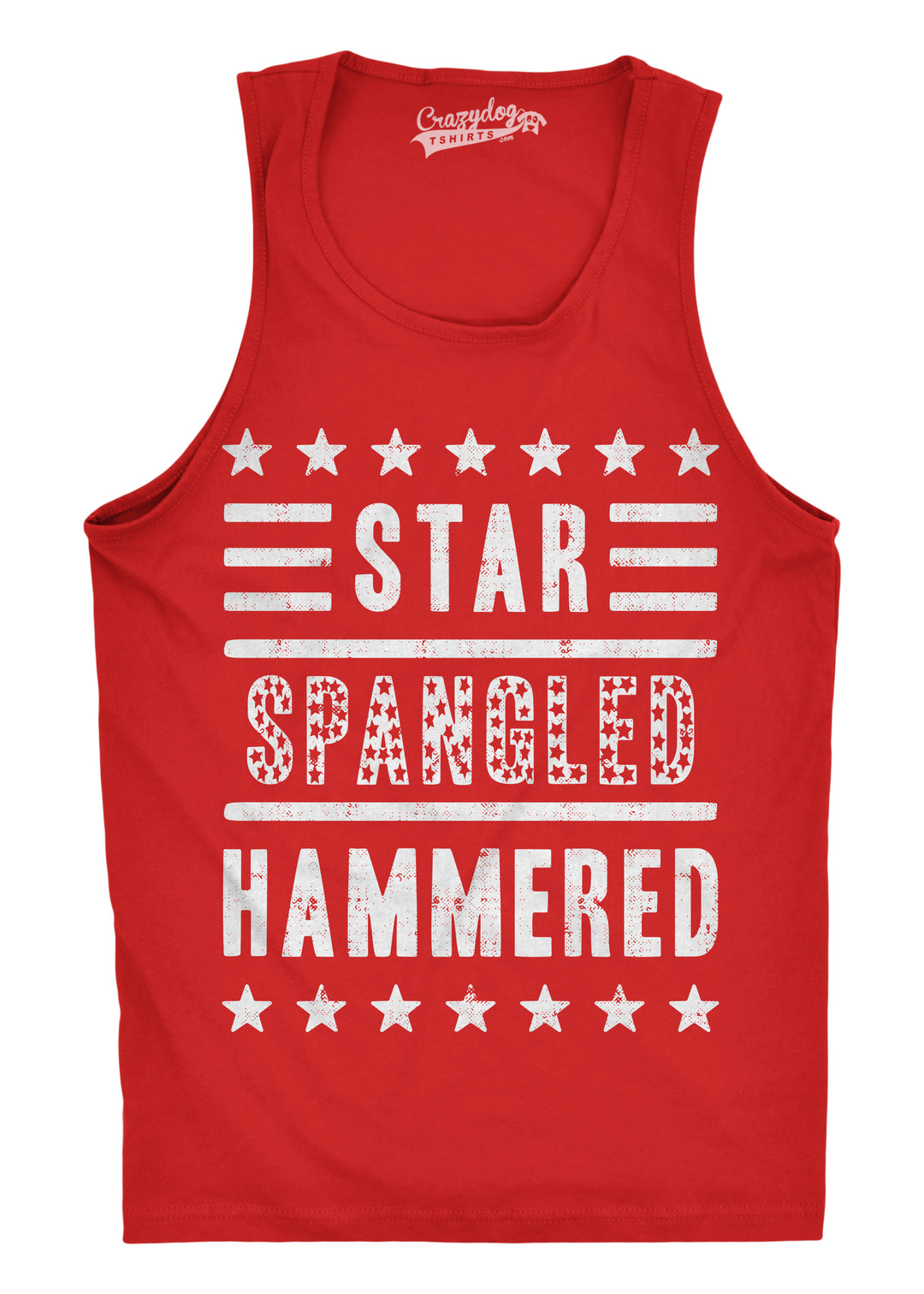 Funny Red Star Spangled Hammered Mens Tank Top Nerdy Fourth of July Drinking Tee