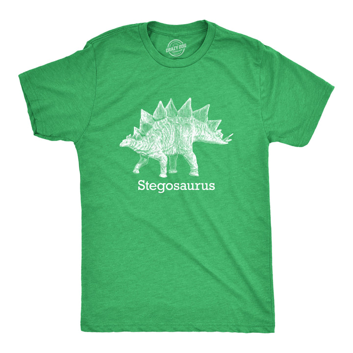 Funny Heather Green Stegosaurus Mens T Shirt Nerdy Dinosaur Science Retro Tee