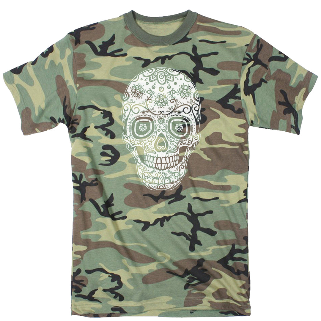 Funny Camo Sugar Skull Mens T Shirt Nerdy Cinco De Mayo Tee