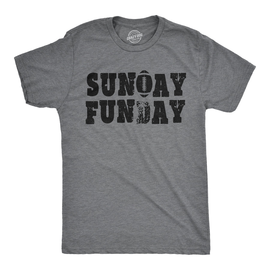 Funny Dark Heather Grey Sunday Funday Vintage Football Mens T Shirt Nerdy Football Retro Drinking Tee