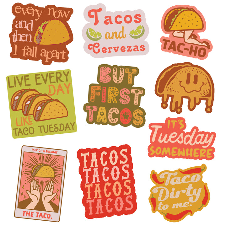 Funny Multi Taco Stickers Nerdy Cinco De Mayo food sarcastic Tee