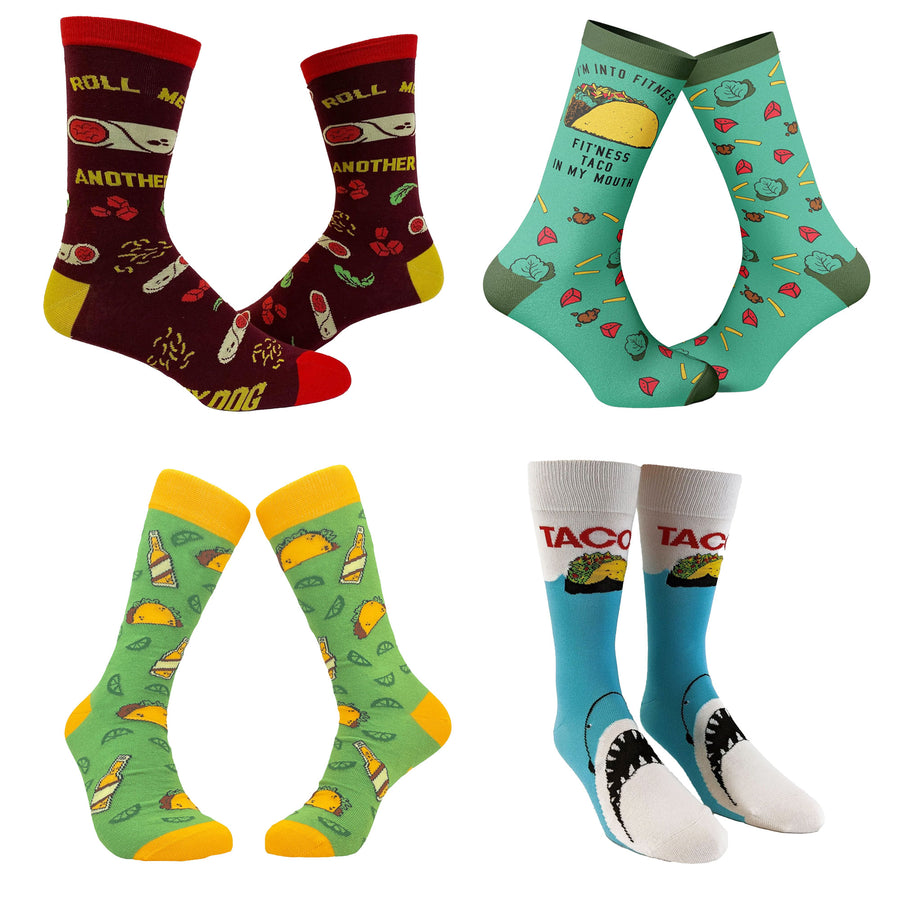 Funny Taco Mens Taco Sock 4 Pack Sock Nerdy food sarcastic Tee