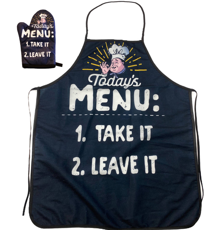 Funny Black Today's Menu Take It Or Leave It Oven Mitt + Apron Nerdy Food Tee