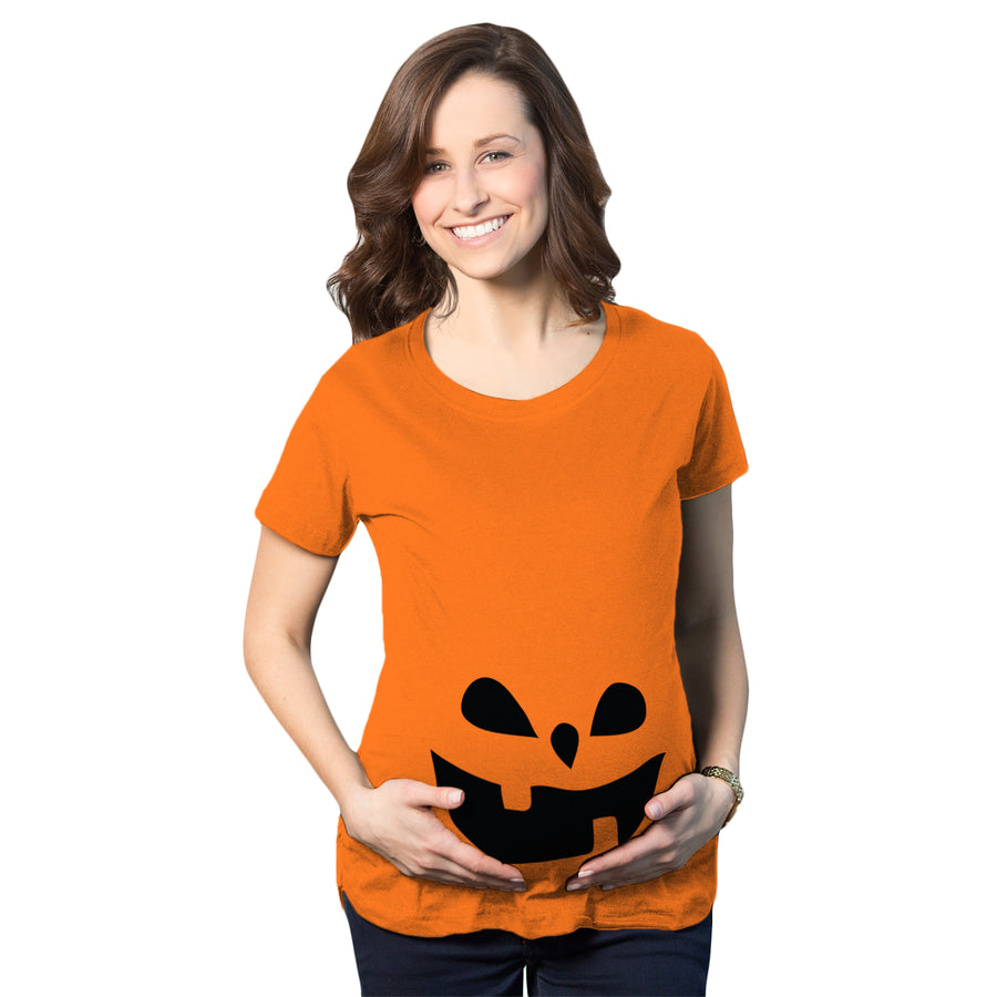 Funny Orange Teardrop Eyes Pumpkin Face Maternity T Shirt Nerdy Halloween Tee