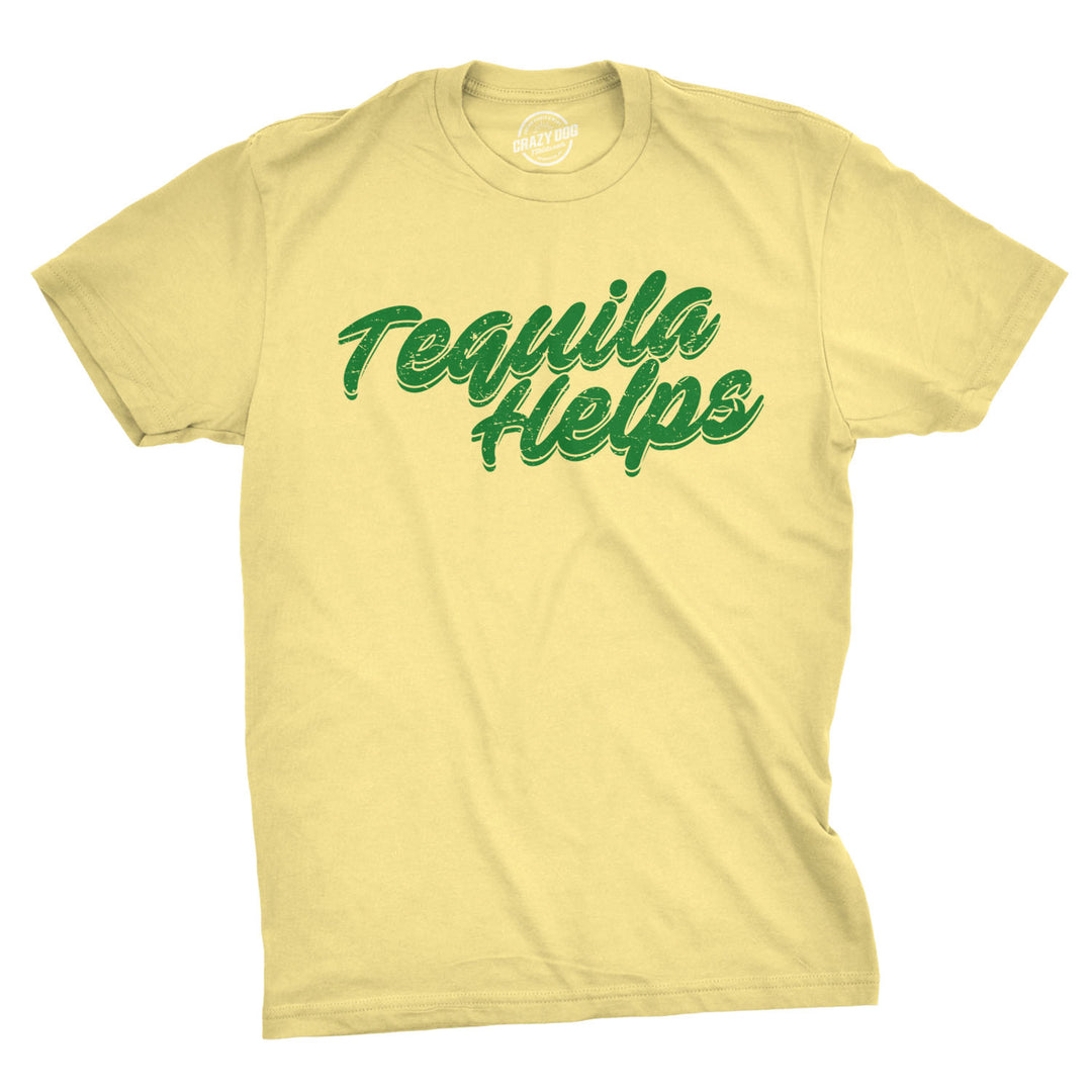 Funny Yellow Tequila Helps Mens T Shirt Nerdy Cinco De Mayo Drinking Tee