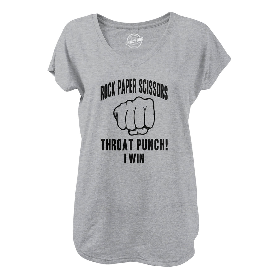 Funny Light Heather Grey Rock Paper Scissors Throat Punch Nerdy Sarcastic Tee