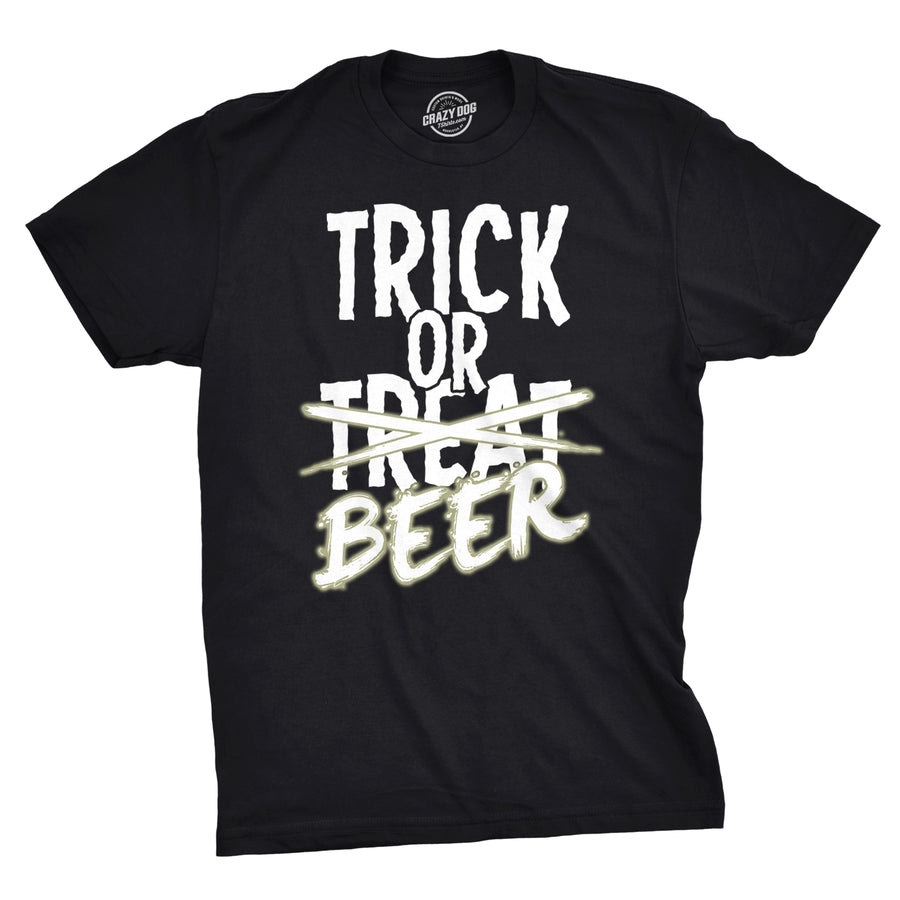 Funny Heather Black - Trick or Beer GLOW INK Trick Or Beer Glow Mens T Shirt Nerdy Halloween Beer Drinking Tee