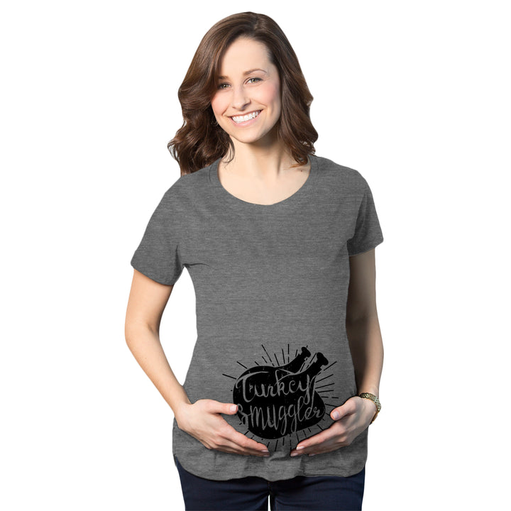 Funny Dark Heather Grey Turkey Smuggler Maternity T Shirt Nerdy Thanksgiving Tee