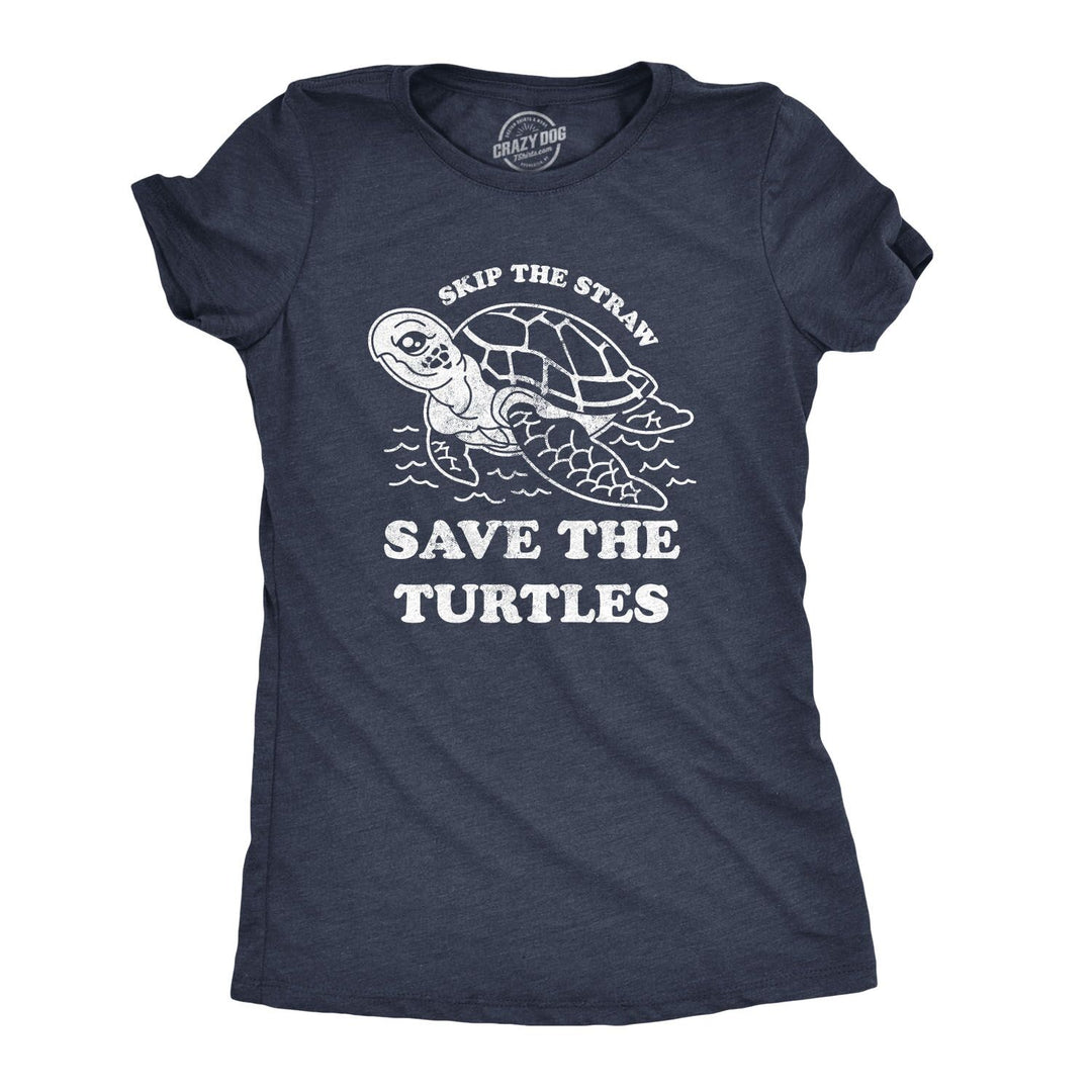 Funny Heather Navy Save The Turtles Womens T Shirt Nerdy animal earth Tee