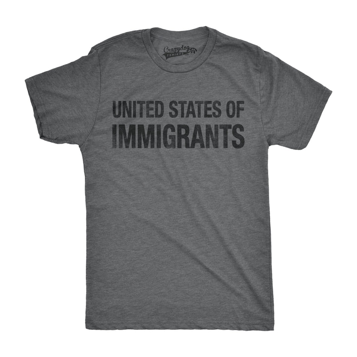 Funny Dark Heather Grey United States of Immigrants Mens T Shirt Nerdy Political Tee