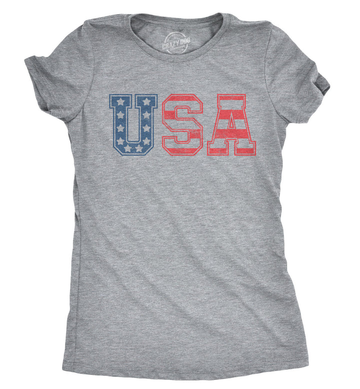 Funny Light Heather Grey USA Womens T Shirt Nerdy Fourth of July Tee