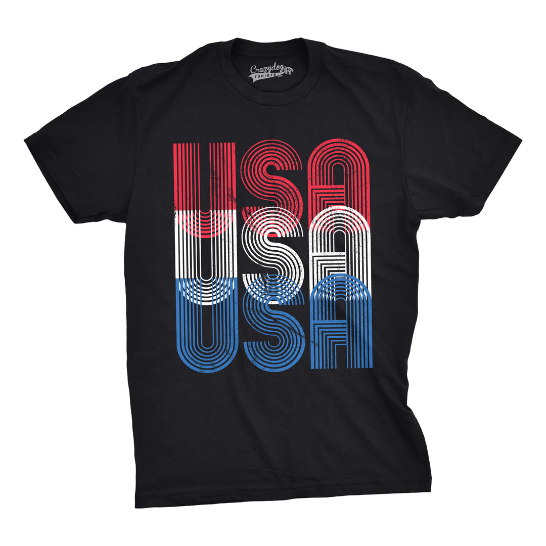 Funny Black USA USA USA Mens T Shirt Nerdy Fourth of July Retro Tee